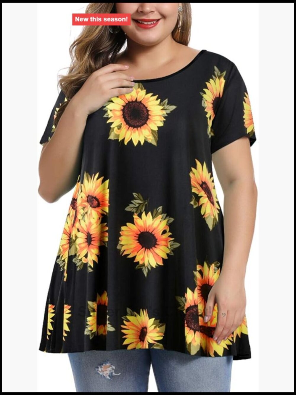 Plus Size Short Sleeve Swing Tunic Top Casual Loose Fit Flare Basic Tee